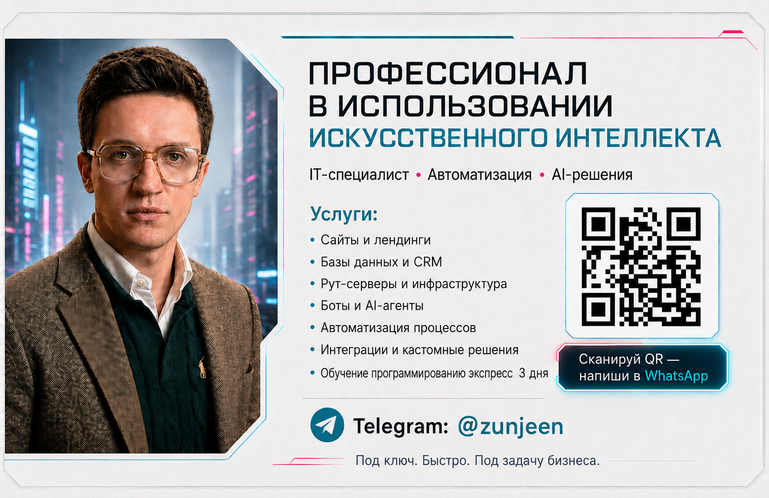 Визитка: профессионал в использовании искусственного интеллекта · Реализую ваши идеи